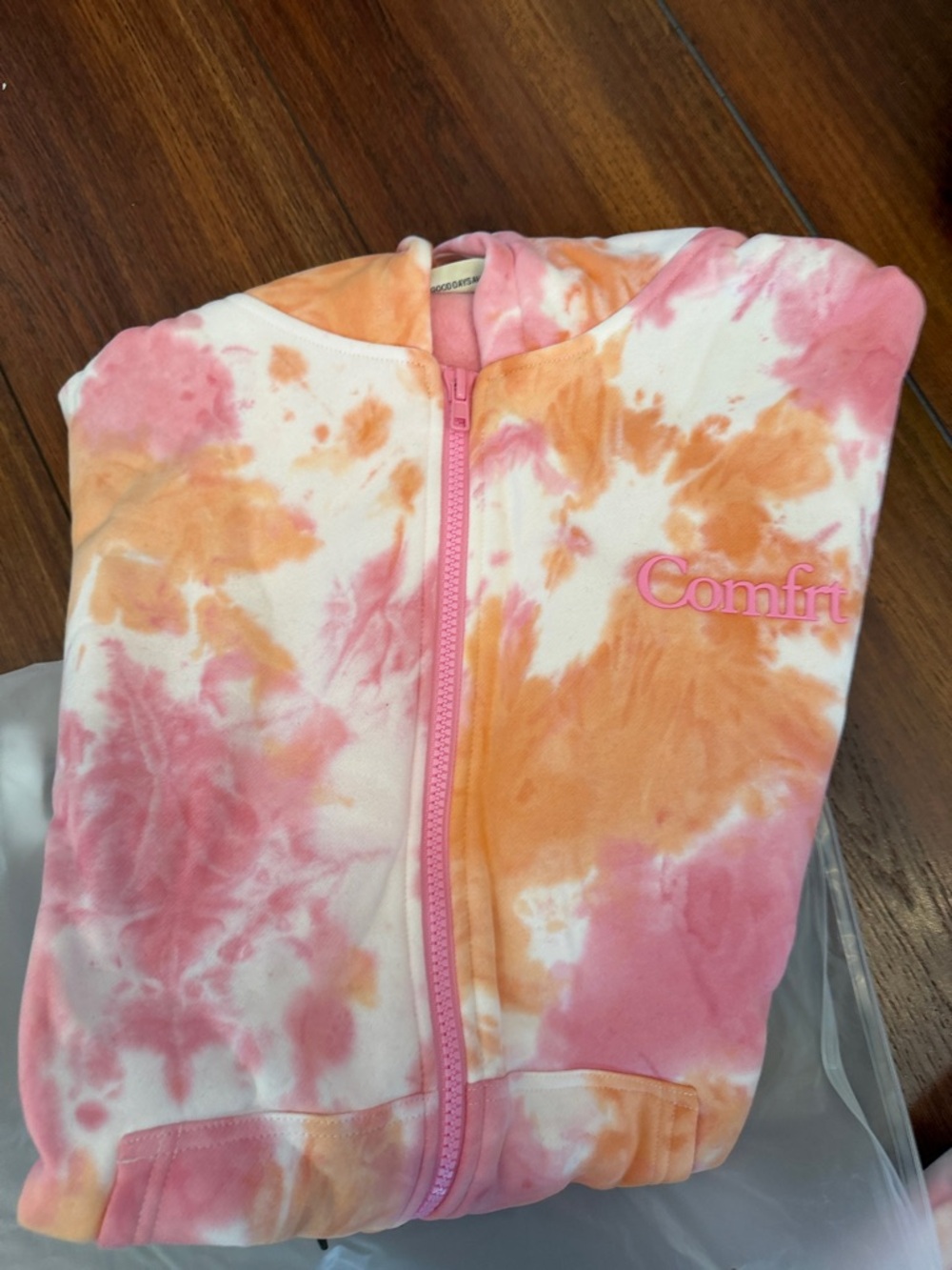 Comfrt Tie-Dye Zip Hoodie Pink & Orange and sweats - Picture 5 of 7